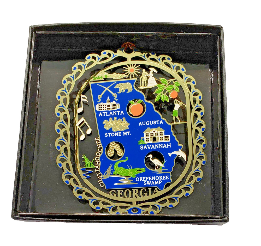 Georgia State Colored Brass Ornament GA Landmarks Travel Souvenir 3.75" Closeout